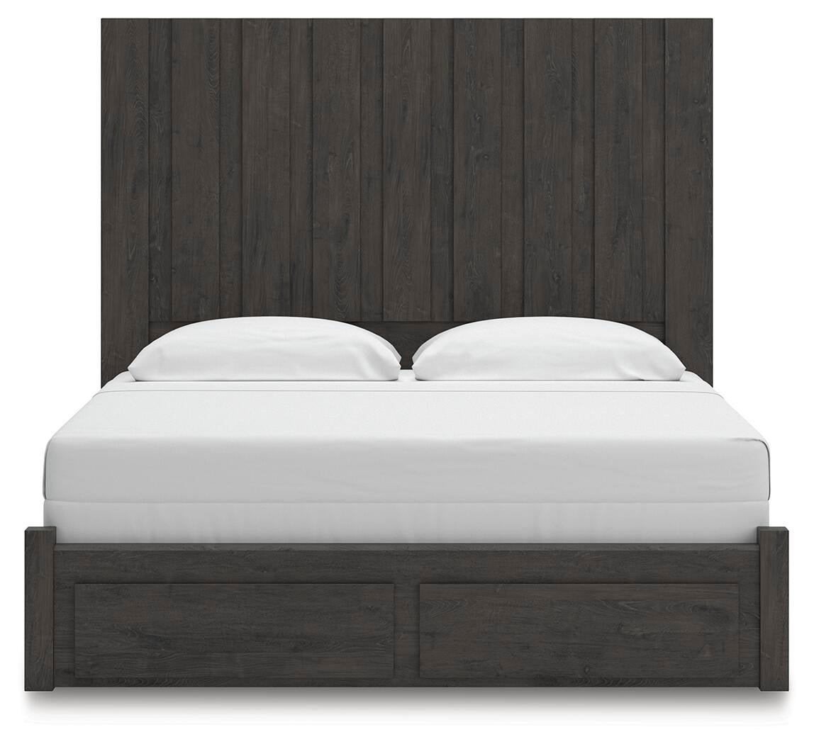 Fraluna King Panel Storage Bed, Dresser, Mirror, Chest and Nightstand