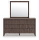 Pamytta Full Upholstered Panel Platform Bed, Dresser and Mirror