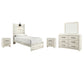 Cambeck Twin Panel Bed with Mirrored Dresser and 2 Nightstands