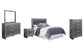 Lodanna Queen/Full Upholstered Panel Headboard with Mirrored Dresser, Chest and Nightstand