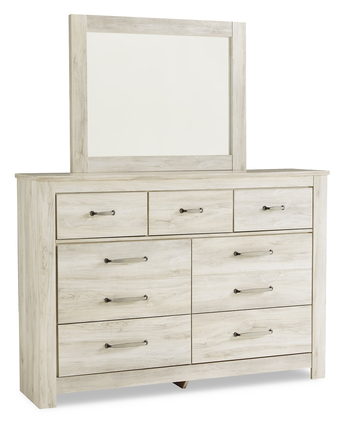 Bellaby Queen Crossbuck Panel Bed with Mirrored Dresser and Chest