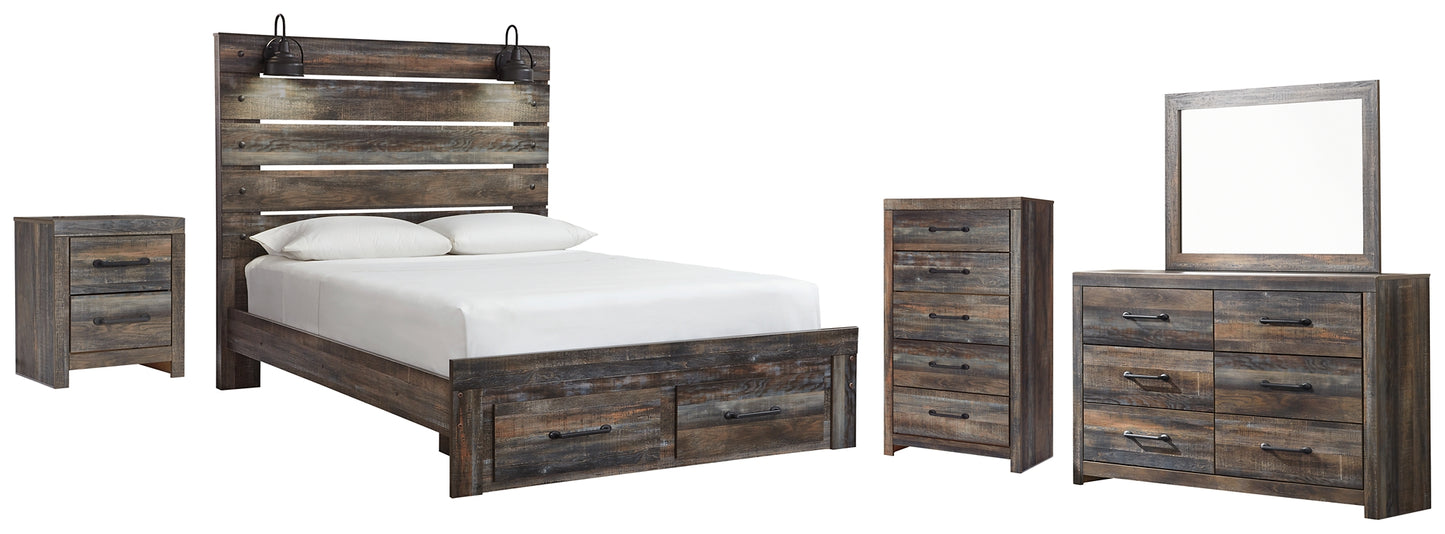 Drystan  Panel Bed With 2 Storage Drawers With Mirrored Dresser, Chest And Nightstand