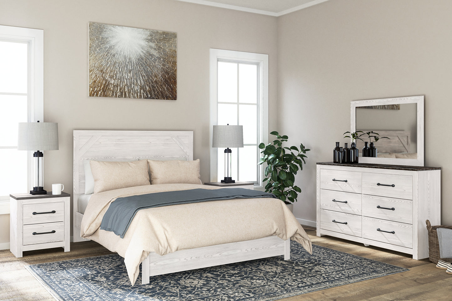 Gerridan Queen Panel Bed with Mirrored Dresser and 2 Nightstands